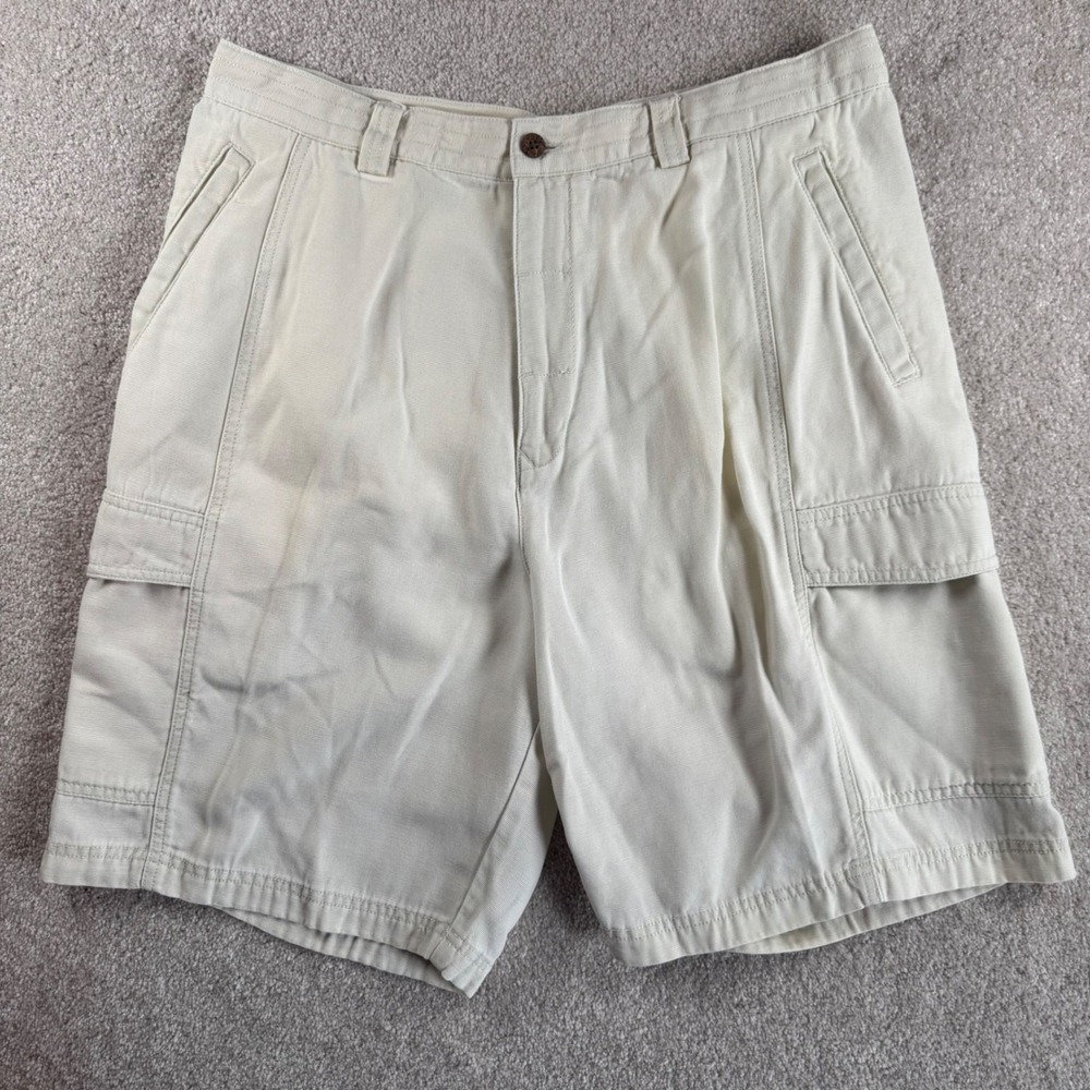Tommy Bahama Relax Mens Beige Cream Cargo Shorts Sz 36 Tencel Cotton Blend Khaki